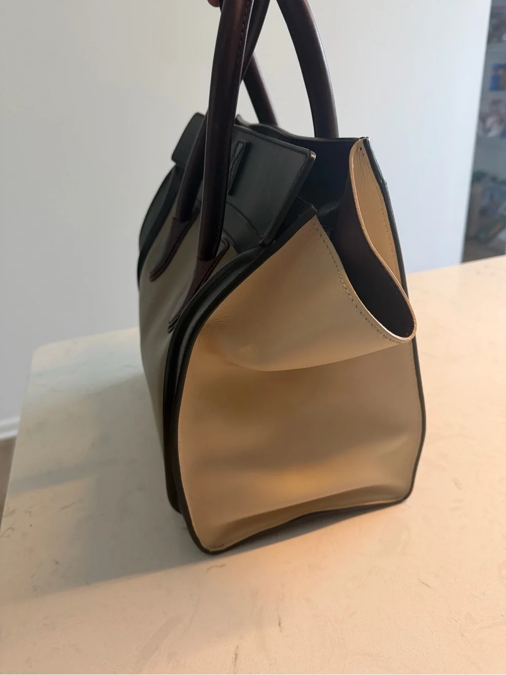 Celine Burgundy Leather Shoulder Bag with Black Trim